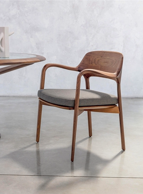 意大利Ella Chairs Porada设计师实木单人椅黑胡桃休闲沙发椅餐椅