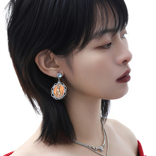 独特中古风镭射渐变镜中猫吊坠耳环椭圆夸张原创ins耳饰轻奢耳环