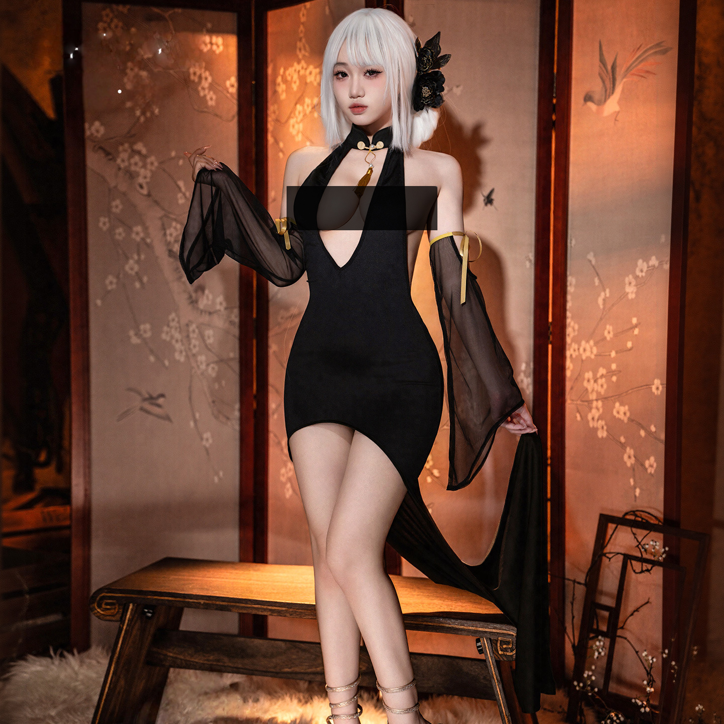 SENMHS镂空旗袍cos服御姐风挂脖