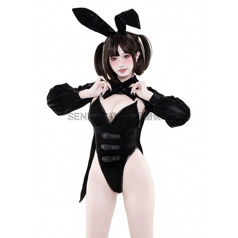 SENMHS原创女仆兔女郎cos*性感连体衣燕尾服琉光皮革私房写真夜店