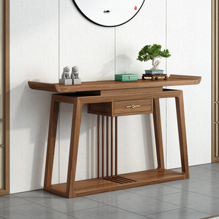 新中式玄关桌中式实木简约条案轻奢入户禅意榆木玄关柜窄款玄关台