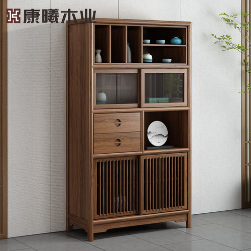 新中式老榆木博古架展示柜实木储物柜多功能置物架茶具摆放架茶柜