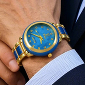 翡翠蓝玉石全自动机械表男士 高档商务表金镶玉钢带腕表青玉和田玉