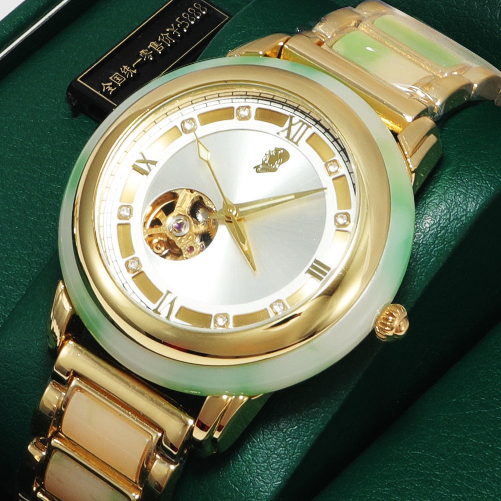 和田玉石全自动机械表男士防水夜光毛主纪念款复古商务翡翠手表