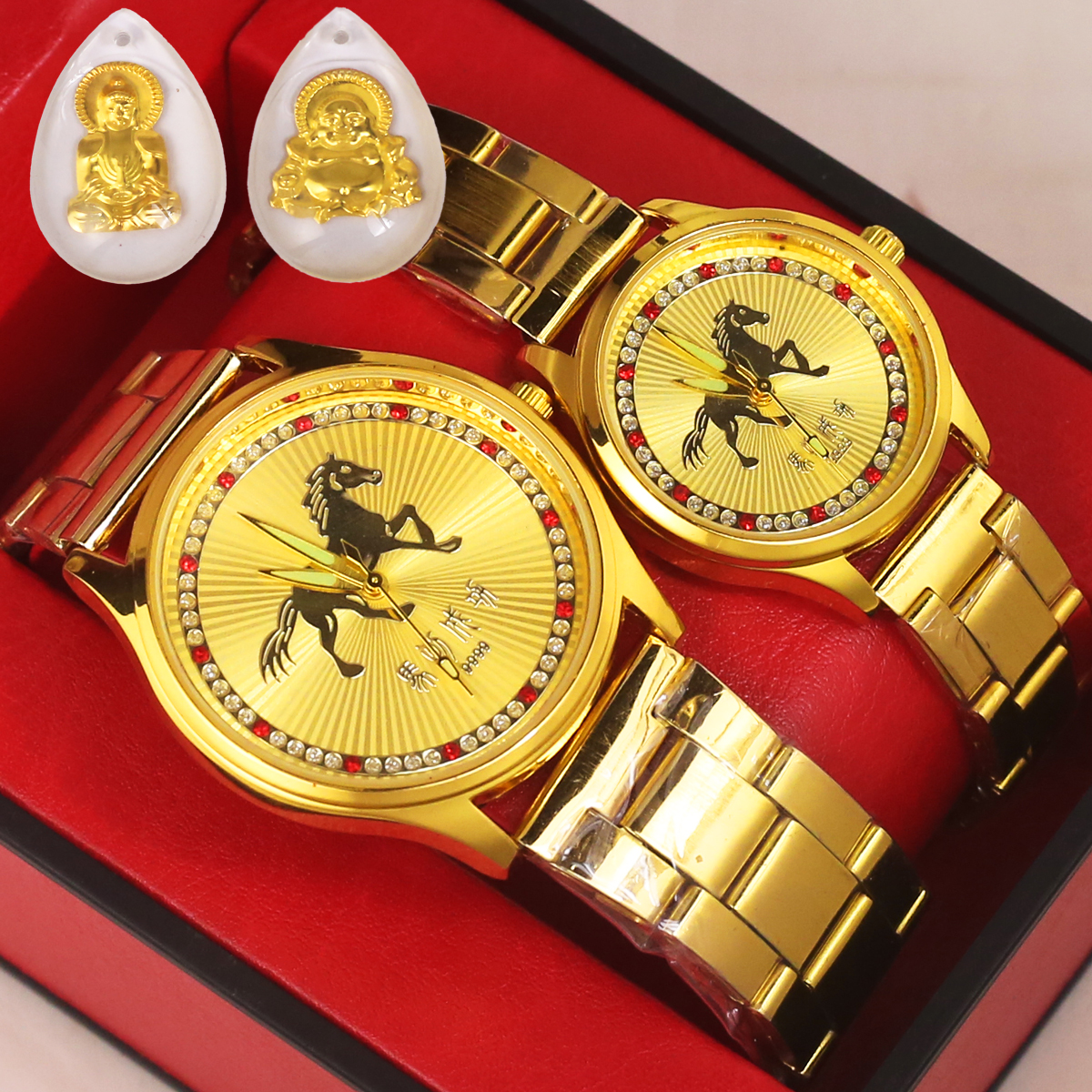 黄金平替保不掉色包金佛观音项链一盒两块手表情侣男女生肖马2026