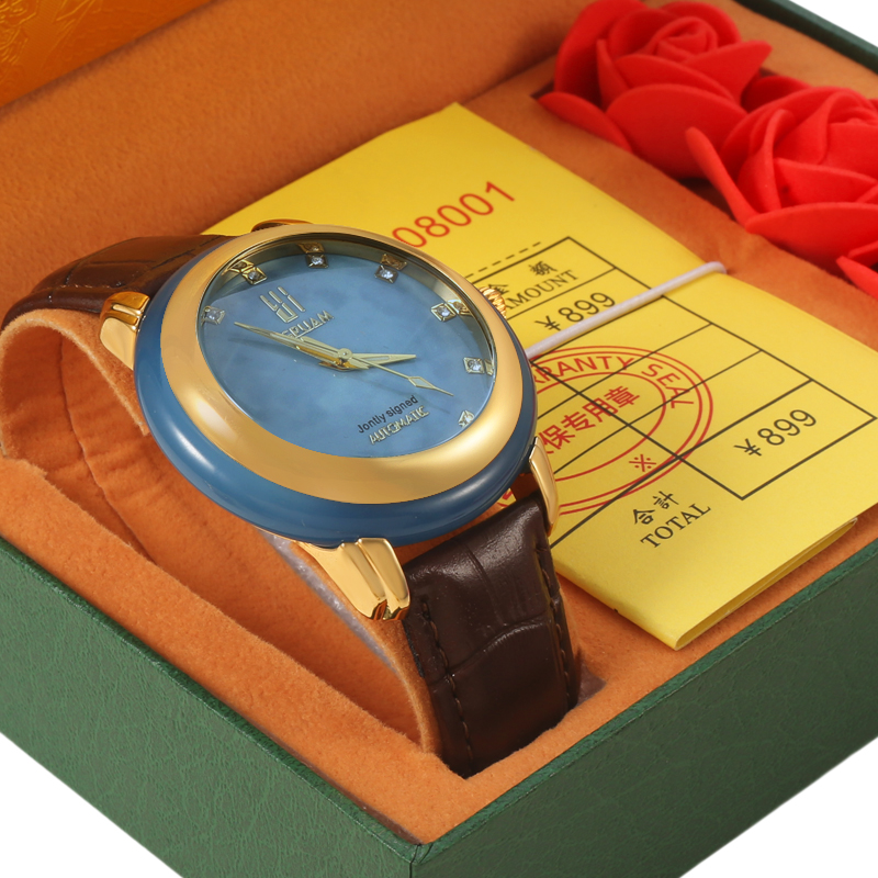 国潮轻奢蓝宝石全自动机械情侣手表高端金镶玉男奢华商务腕表夜光