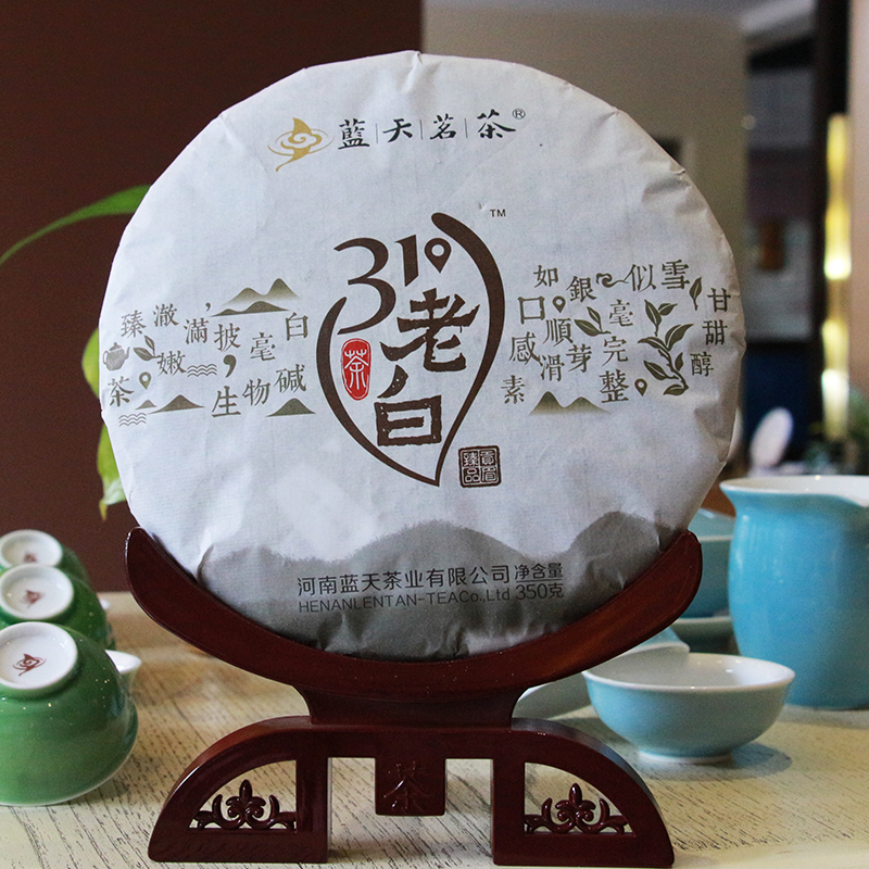 蓝天茗茶白茶饼贡眉信阳原产鲜叶新工艺制作紧压31°老白茶350克