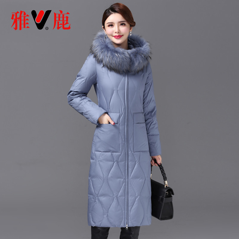 雅鹿中老年妈妈装过膝长款羽绒服女加厚貉子毛领新款冬季外套