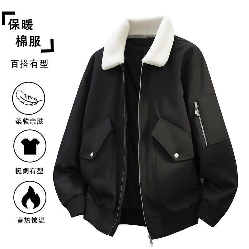 新款加棉纯色百搭青年男上衣