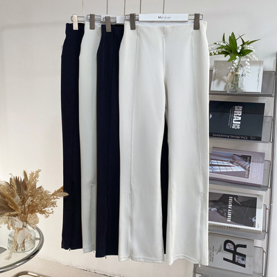 高腰螺纹保暖裤喇叭长裤