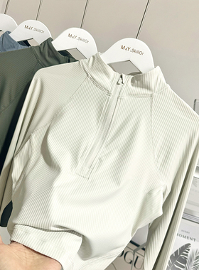 alo同款~Rulu春秋半拉链罗纹长袖T恤女跑步健身运动短款瑜伽上衣