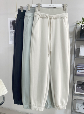 lu家同款 双层高腰拉绒运动裤女士冬季纯棉保暖卫裤束脚加绒长裤