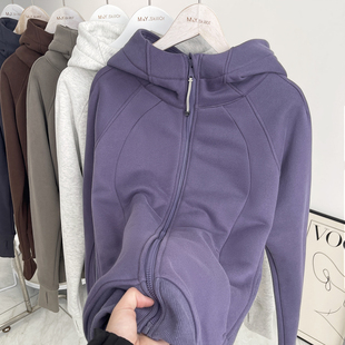 秋冬新款|加绒加厚高领连帽卫衣修身显瘦长款scubu运动瑜伽外套女