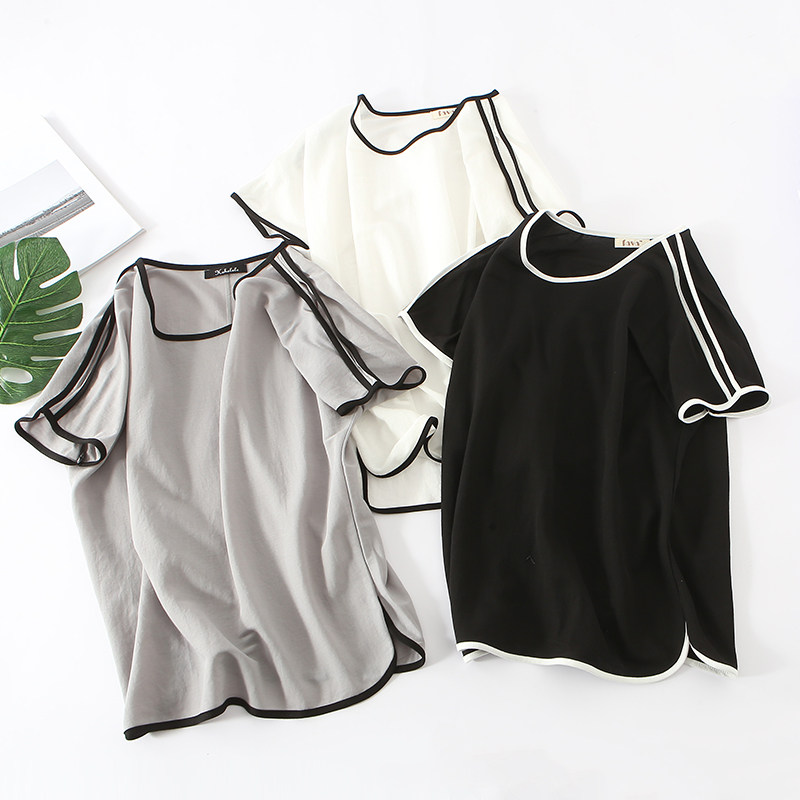 Solid Cotton and hemp T-shirts Short sleeved T-shirt 2018 summer Thin section Korean Edition Easy T-shirt Show thin Versatile stripe jacketin the Women's clothing/Boutique , T-shirt  category - from Buy2taobao.com to provide professional Taobao agent buy service
