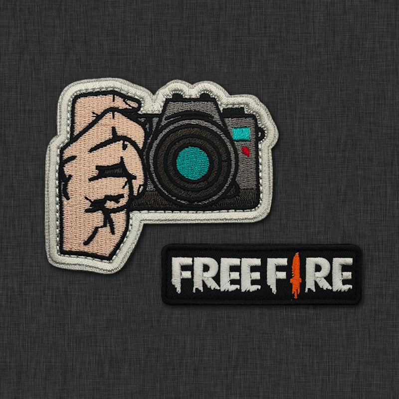 卡通刺绣照相机和FREEFIRE英文臂章魔术贴士气徽章服装包配