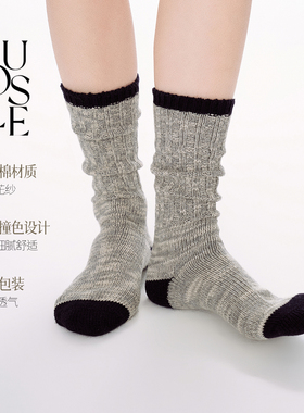 NUOISLE*幻想曲 2026春夏混纺粗针织撞色中筒袜