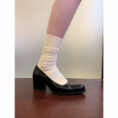 发财宅女同款 小众设计文艺风圆头粗跟小皮鞋复古vintage高跟单鞋