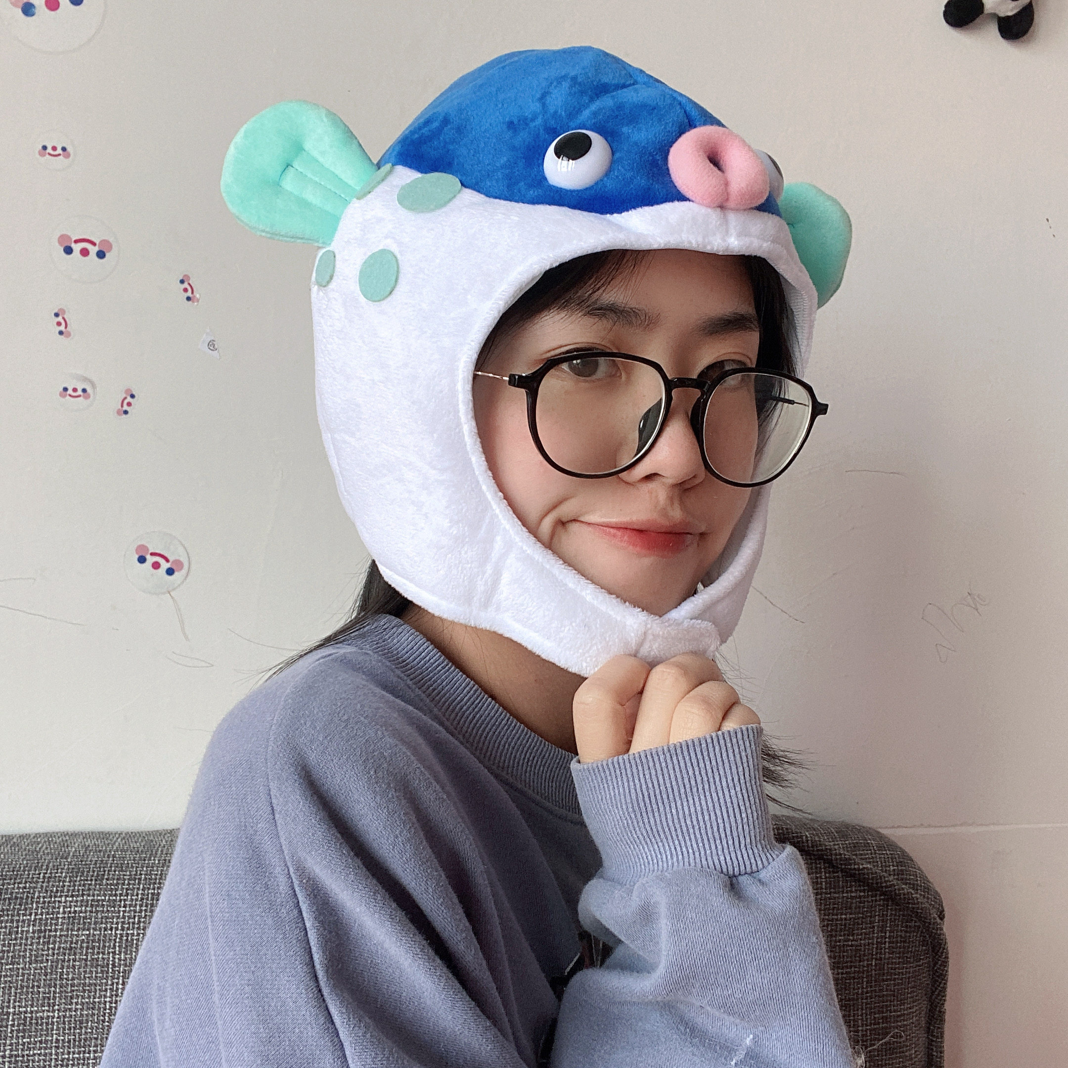 日韩ins少女心可爱海洋馆胖头鱼河豚头套帽子抖音同款拍照道具