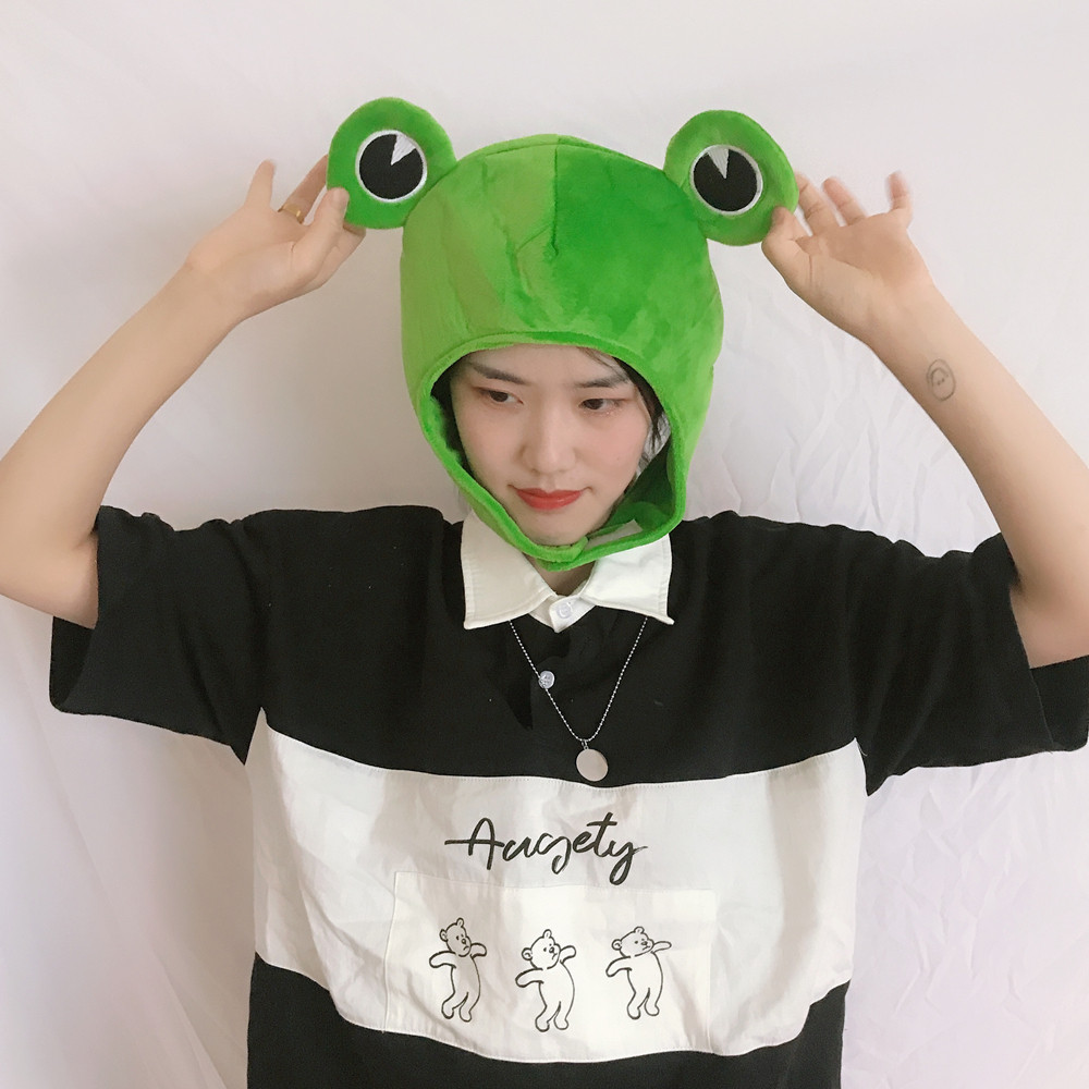 日系少女心ins搞怪头套绿色大眼睛青蛙头套帽子拍照道具网红同款