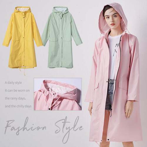 Women New Stylish Long Raincoat Waterproof Rain Jacket with