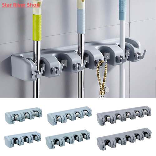 Plastic Mop Holder Broom Hanger Wall Mounted 3/4/5 Po