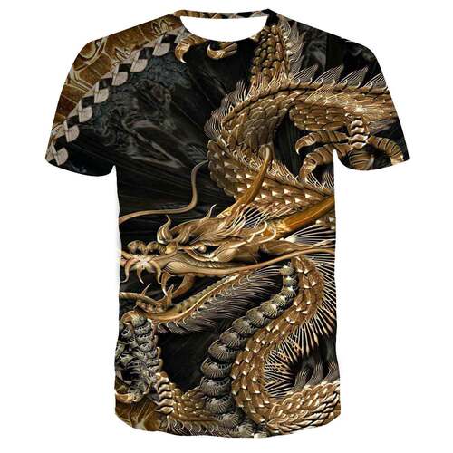 Dragon 3D Printed Crew Neck Short Sleeve夏季龙3D打印圆领短袖