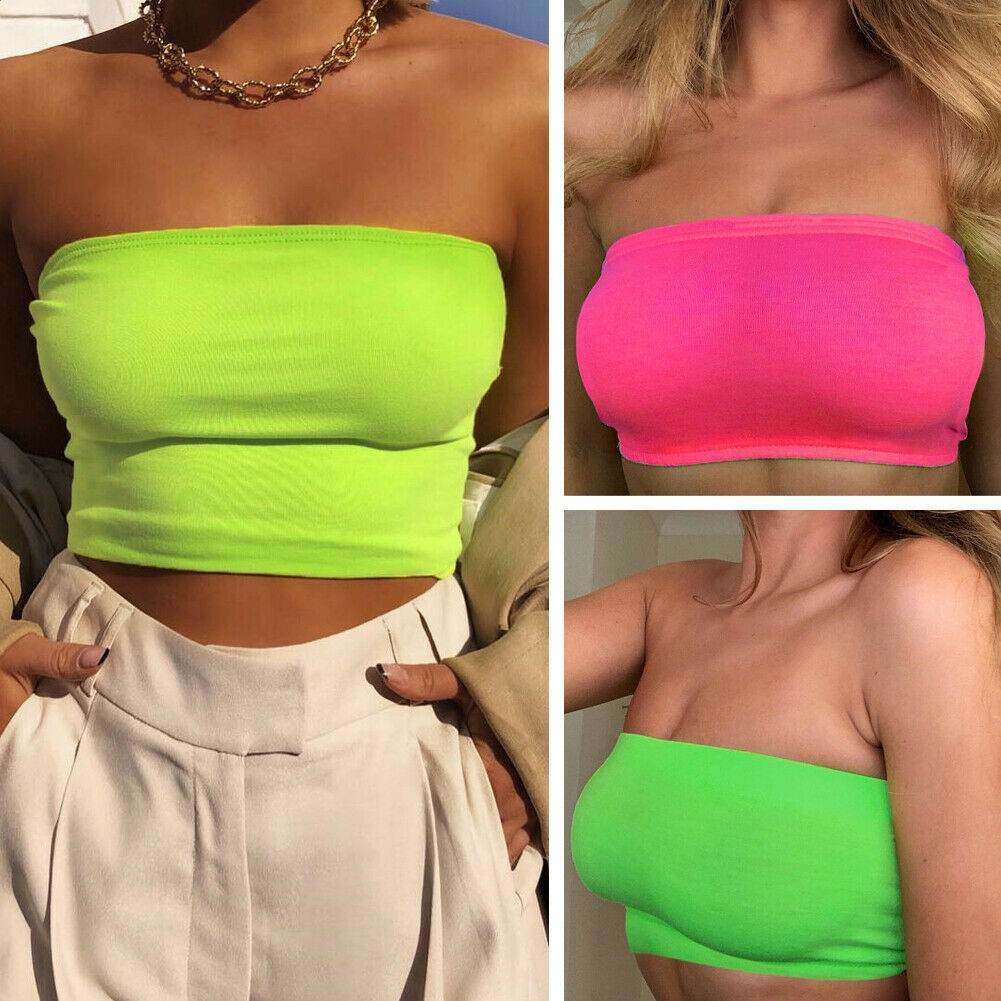 性感高弹抹胸露肩露脐束腰一字肩女装T恤 High elastic tube top