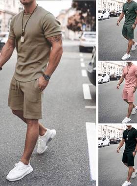 Men's casual suit 欧美男装短袖短裤两件套运动休闲男士套装