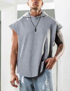 外贸男装2022夏季男印花连帽运动无袖马甲大码宽松T恤Men T-Shirt