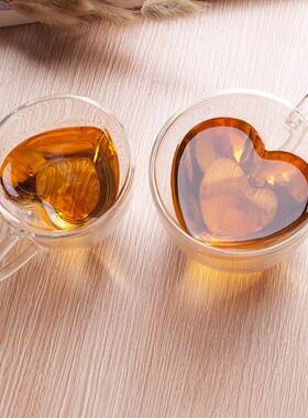 Heart Love Shaped Double Wall Glass Coffee Mug Home Office H