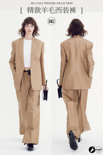 通勤米色精裁羊毛西装长裤