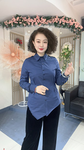 衬衫 女百搭洋气潮 翻领长袖 Z1535不规则掐褶翻领气质感纯色不等式