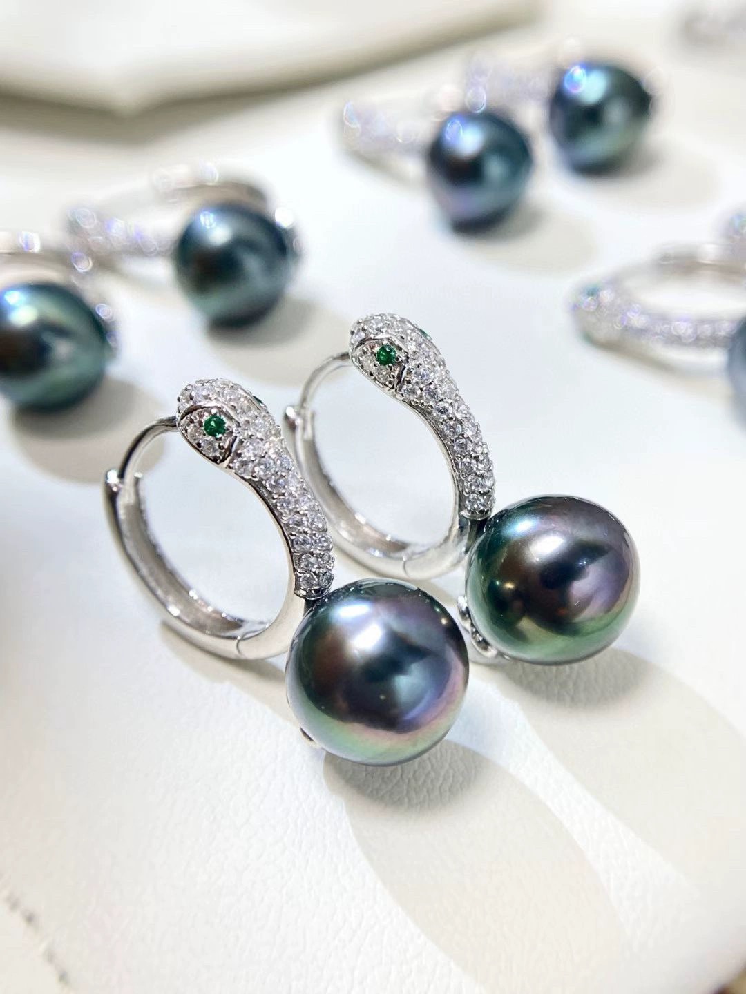 大溪地海水黑珍珠耳扣耳环耳饰黑色真珍珠9-10mm正圆正品强光女