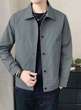2025秋季新款男士行政夹克休闲绿色外套简约工装衬衫外穿大码上衣