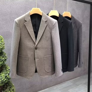 抗皱免烫加厚便西 休闲西服高质感上衣毛呢西装 冬款 棕色外套男厚款