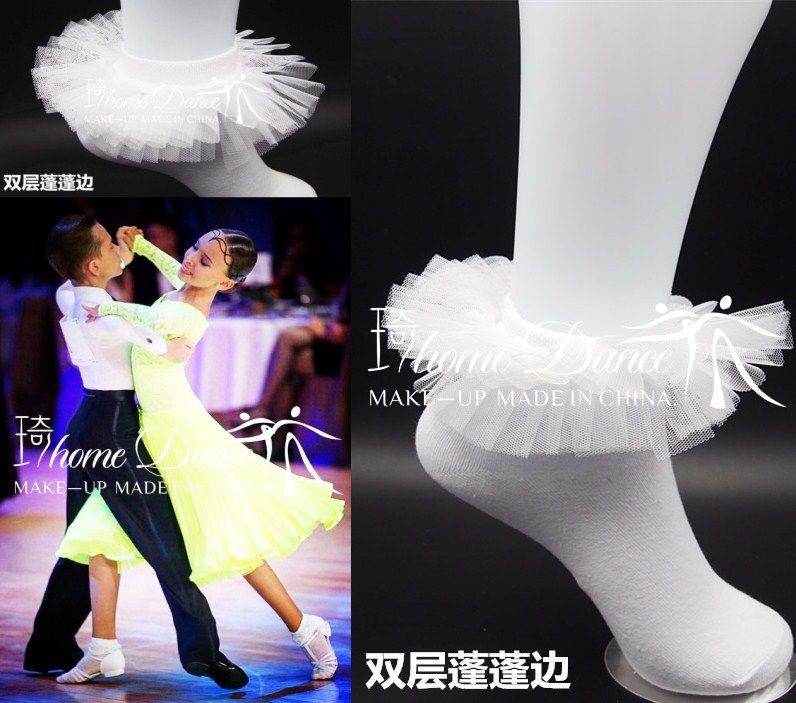 包邮儿童拉丁舞规定袜蕾丝公主花边袜子女童舞蹈棉袜白色短袜考级