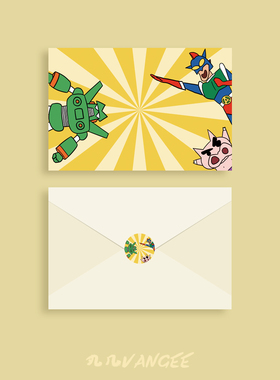 卡通蜡笔小新动感超人儿童左卫门生日礼物贺卡祝福语感恩感谢卡片