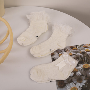 FAFA宝宝女袜春秋款中筒袜纯棉花边可爱日系秋冬季纯色堆堆中筒袜