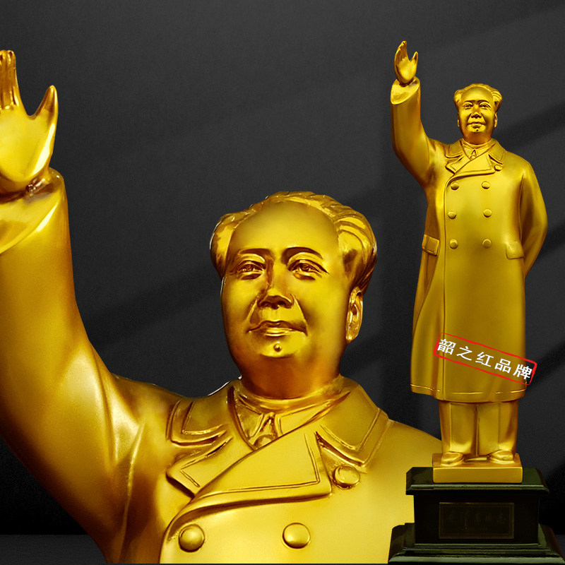 毛主席雕像摆件毛爷爷树脂挥手风衣开国全身金色雕塑客厅书房摆像