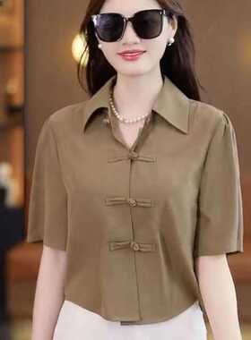 新中式国风盘扣衬衣女国际大牌衣夏季设计感洋气质国风衬衫显瘦