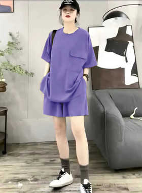 夏季百搭设计感胖MM胖妹妹显瘦阔腿短裤套装宽松洋气短袖T恤运动