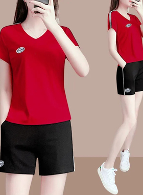 新款夏季短裤运动服套装女士时尚宽松薄款短袖休闲两件套大码百搭