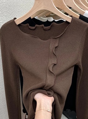 秋冬季新款德绒打底衫女T恤一字领长袖气质显瘦修身保暖休闲上衣