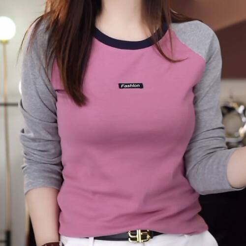 欧货拼色插肩长袖t恤女春秋新款圆领打底衫内搭时尚洋气潮流上衣