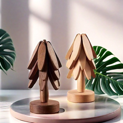 圣诞树实木胡桃木隔热垫杯餐垫