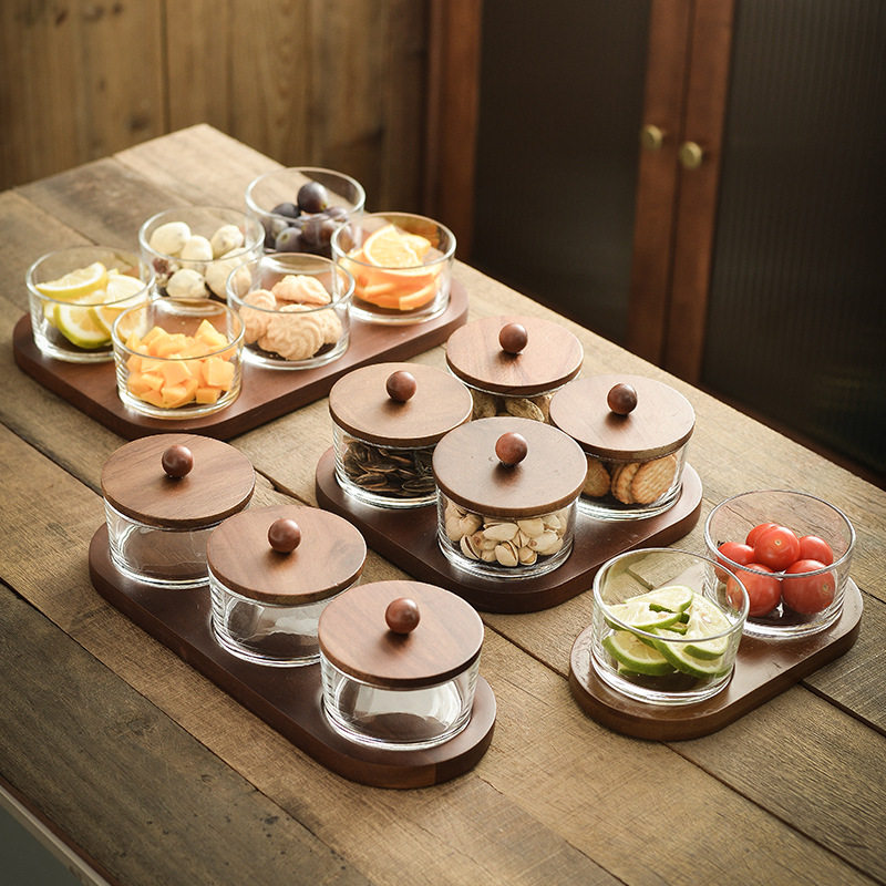 果盘家用客厅茶几茶点盘带盖高端玻璃水果零食小吃盘干果坚果盘