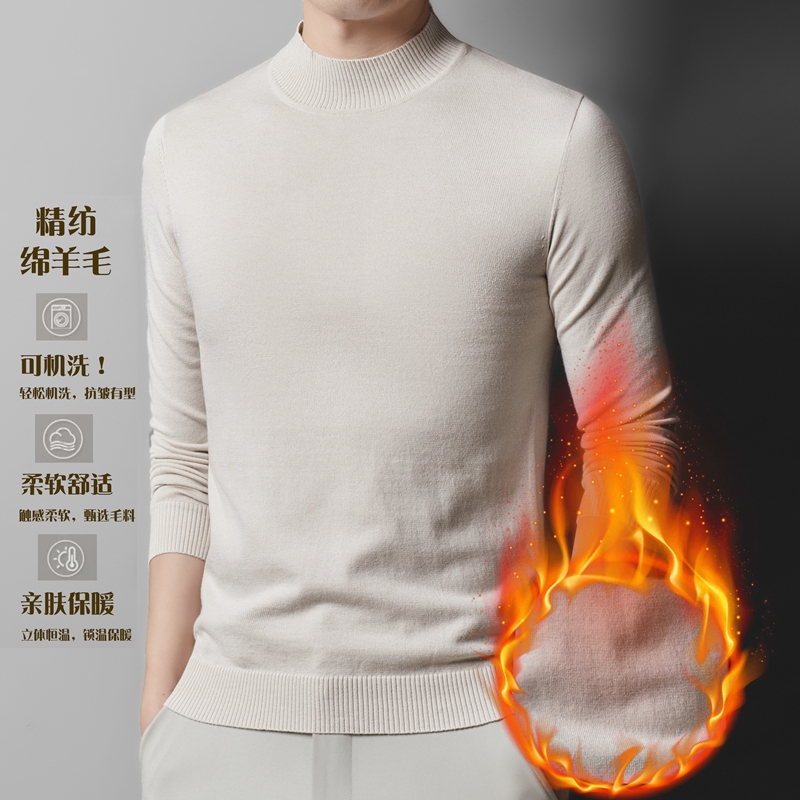 2025新款精纺绵羊毛半高领针织衫