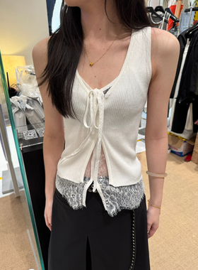 TOKO.Z夏季韩版时髦蕾丝拼接修身系带背心上衣女假两件无袖小衫潮
