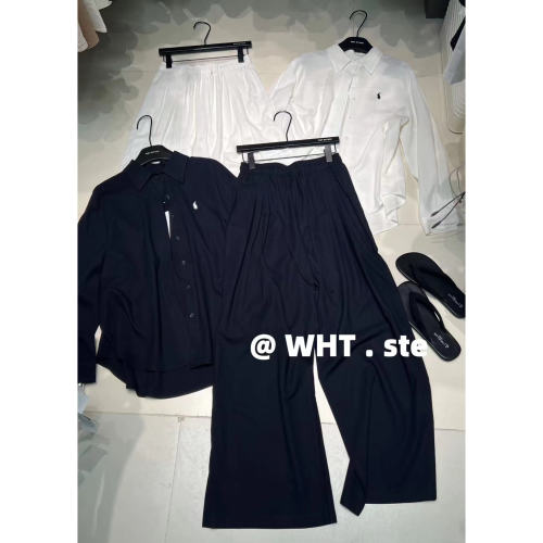 刺绣麻料长袖衬衫+阔腿休闲裤