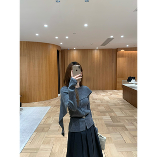 EASE秋季美式时髦净版长袖纽扣针织衫女百搭多穿法披肩收腰上衣潮